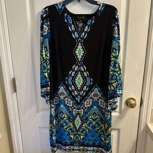 Enfocus Studio Brightly Colored Print Long-Sleeved Dress